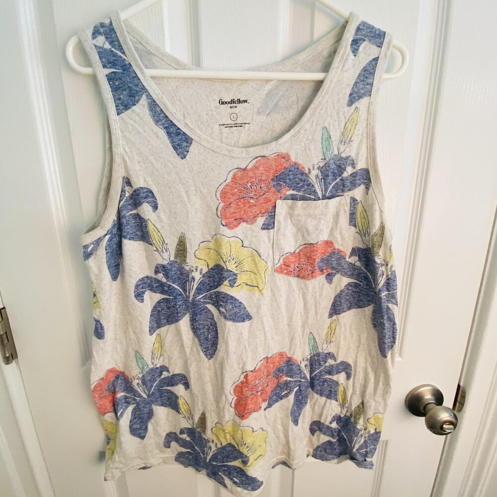 Goodfellow & Co Tank Top Mens Large Heather Gray Tropical Floral muscle hawaiian